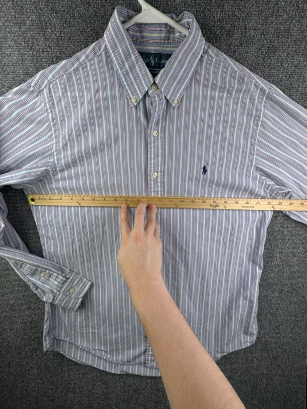 Ralph Lauren Long Sleeve Button Up Cotton Blue Red Yellow Striped Large Custom